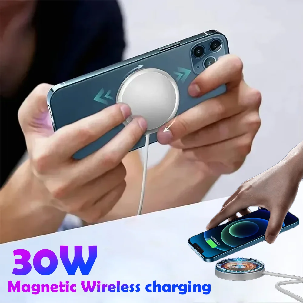 30W Magnetic Wireless Charger Fast Charging Pad Stand For Apple iPhone 16 15 14 13 11 12 Pro Max Charging Mobile Phone PD Cable
