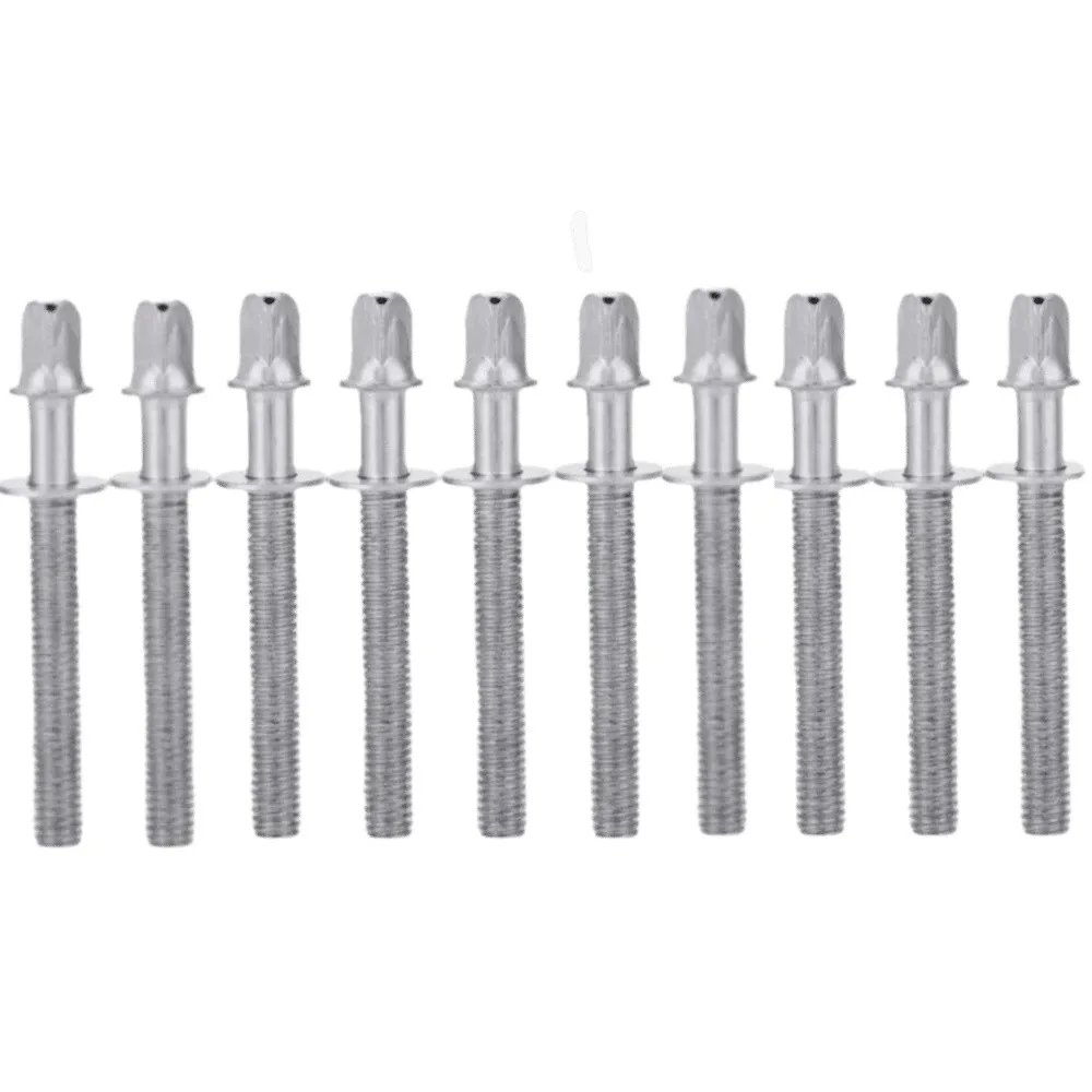 10pcs Silver Drum Tension Rod Galvanized steel ​M6×60mm Thread​ ​Drum Screw​ ​Tight Screw ​Drum Set Hardware