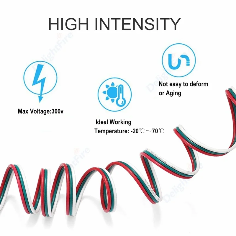 20AWG 3 Pin Wire 22AWG 18AWG 3pin Extension Cable 5-100m SM JST LED Connector Cable For WS2812B WS2811 LED Strip Lights Pixel