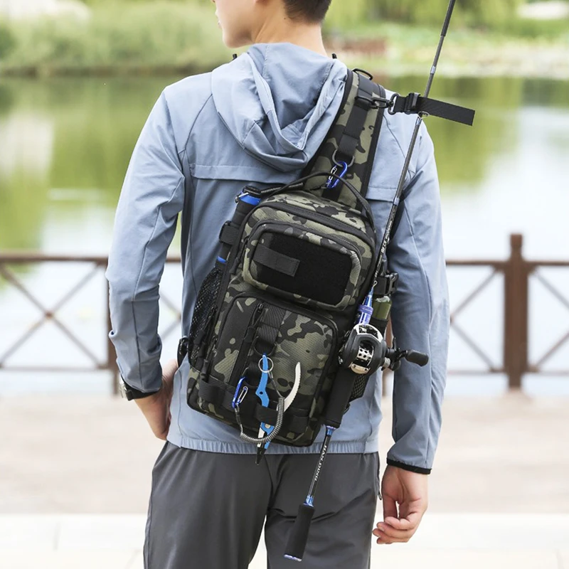 Men Fishing Lure Chest Bag Multifunctional Tactical Single Shoulder Crossbody Backpack Equipment Fishing Gear Pole Camo Bags