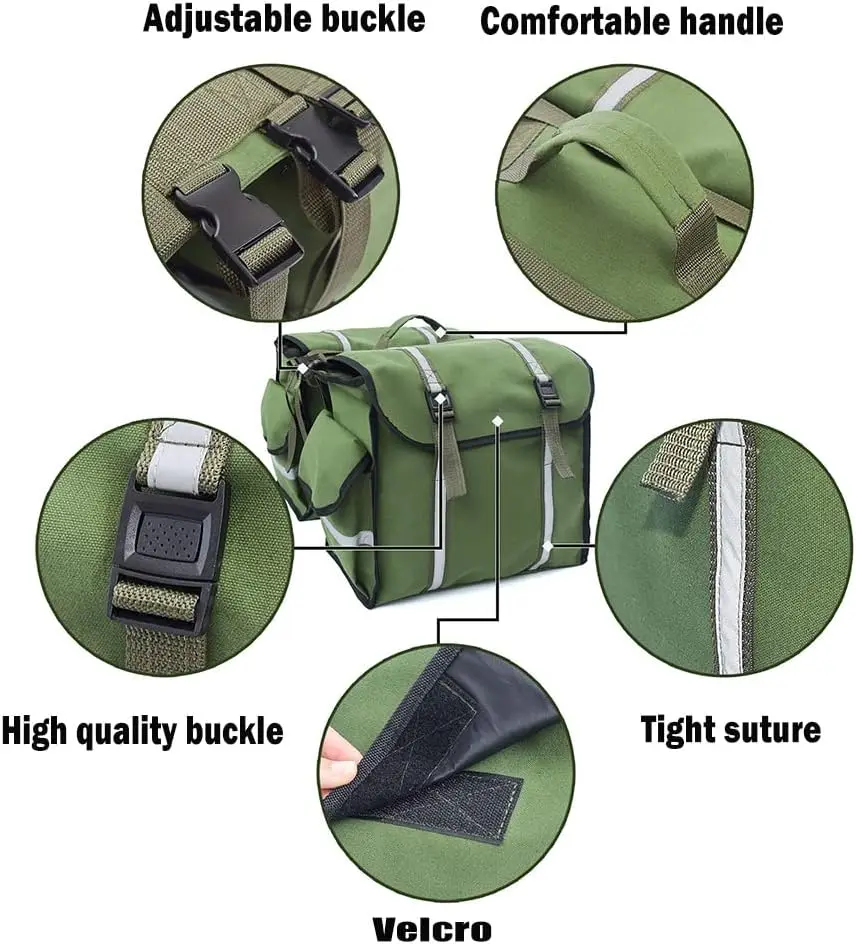 50L Portable Canvas Bike Pannier Bag with Reflective TrimBike Rear Seat Saddle Bag for Grocery Shopping Commuter Long Cycling Tr