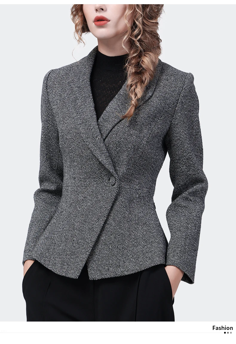 Chaqueta de lana gris para mujer, traje elegante con cuello, Chaqueta corta adelgazante para otoño e invierno, abrigo de trabajo a la moda para