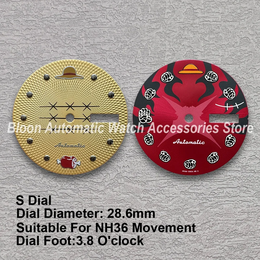 

28.6mm S5 Logo Dial Fit NH36/NH36A Japanese Movement High-Quality Straw Hat Gold/Red Watch Modification Accessories