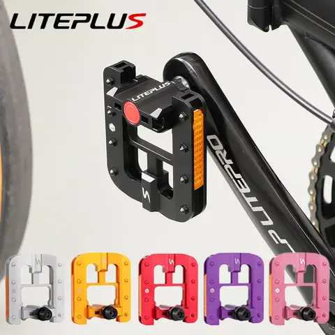 LITEPLUS 접이식 자전거 플랫 페달 알루미늄 자전거 플랫폼 페달 보라색 자전거 Brompton 접이식 자전거 용 접이식 페달