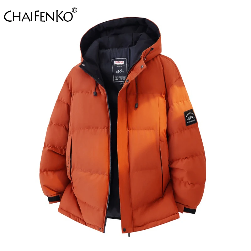 

Новая ветрозащитная модная мужская парка с капюшоном на открытом воздухе, свободная простая утолщенная теплая куртка, зимняя повседневная удобная однотонная куртка