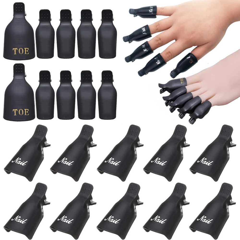 20 pçs arte do prego embeber fora boné uv gel polonês removedor envoltório plástico manicure clipes de unhas limpador de unhas e dedo ferramentas pedicure