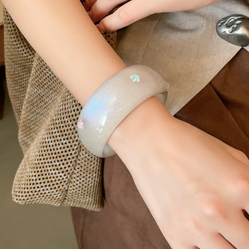 Resin Smudging Aurora Dopamine Bangle Star Mermaid Tail Deocr Circle Geometric Women Wide Bracelet Europe American Style