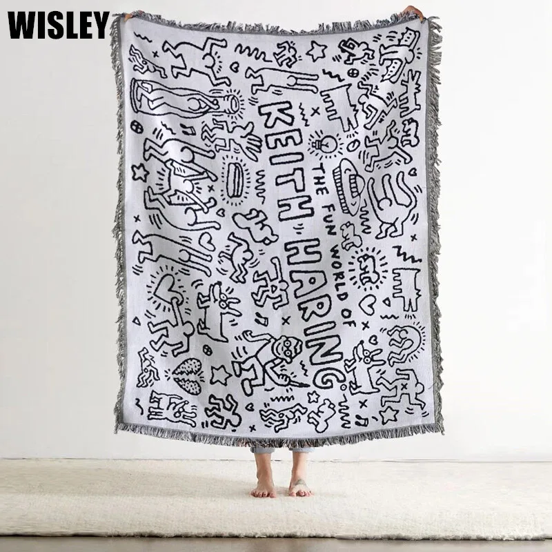 

Ins Graffiti Throw Blanket,Universal Sofa Cover Jacquard Woven Blankets for Bed,Outdoor Camping Picnic Mat Wall Hanging Tapestry