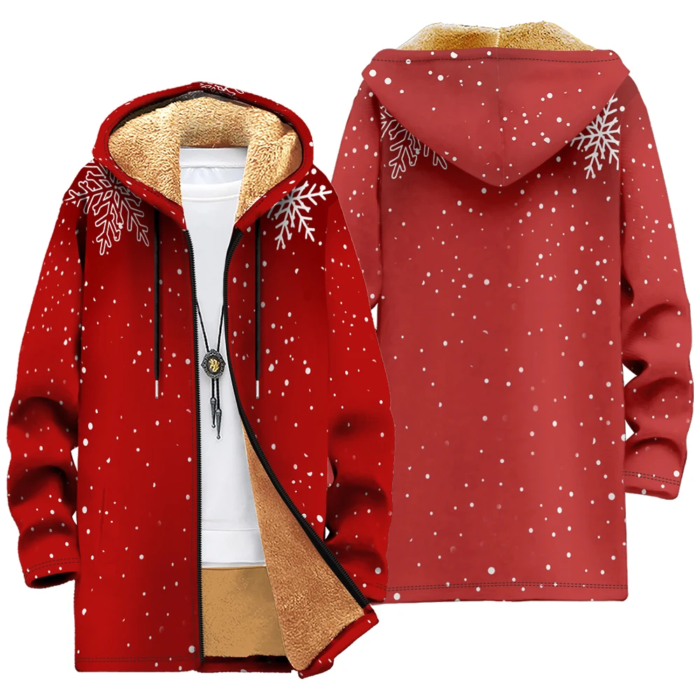 

Куртка унисекс с капюшоном на флисовой подкладке и принтом снежинок, уютное теплое зимнее пальто, винтажный стиль, градиент цвета, рождественская верхняя одежда