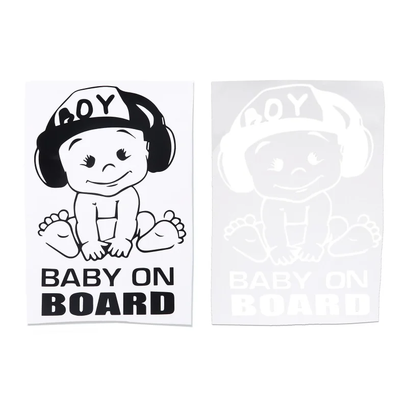 1Pc Warning BABY ON BOARD Car Stickers Window Funny Cute Boy Automobiles Exterior Accessories Vinyl Decals 18cm*12cm White/black