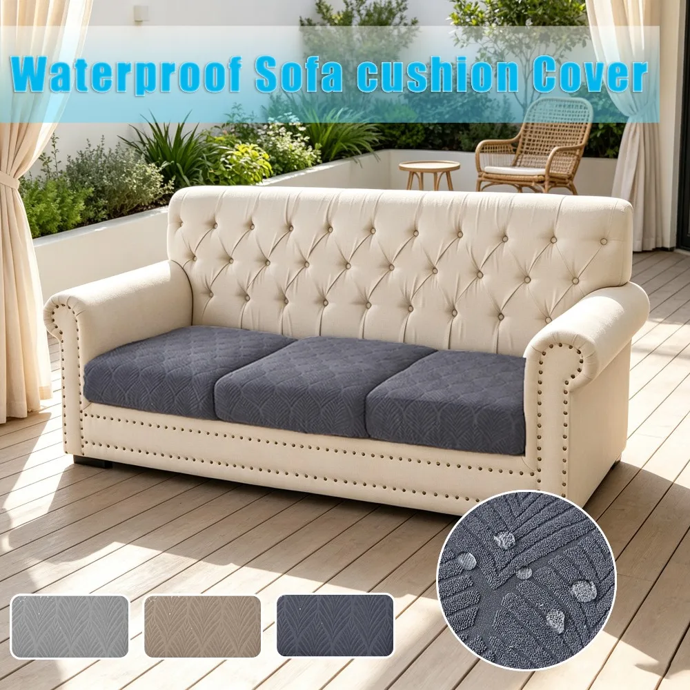 1PC Waterproof Jacquard Sofa Cover with TPU Backing Film Leaf Pattern Soft Comfortable Removable Patio Sofa Cover Decoration