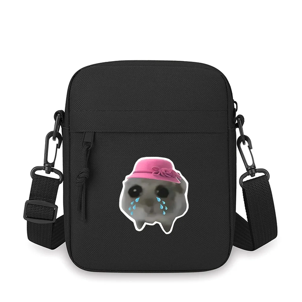 Crying seal with a pink hat Men Crossbody Bag Single Shoulder Women Cartoon Anime Film Printing Design Unisex
