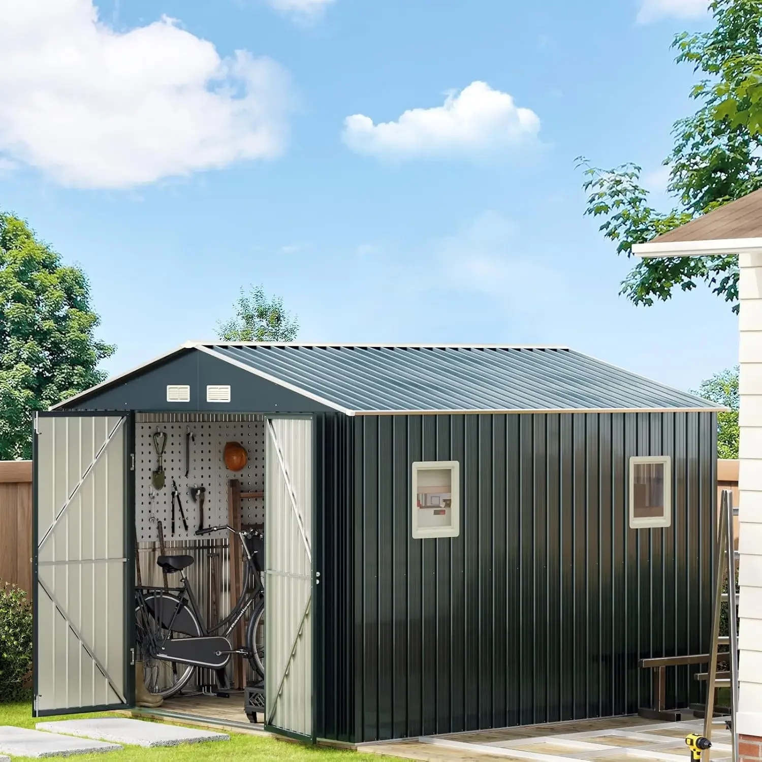 Outdoor Steel Storage Shed with Lockable Doors, Ideal for Garden, Backyard, and Patio Utility and Tool Storage