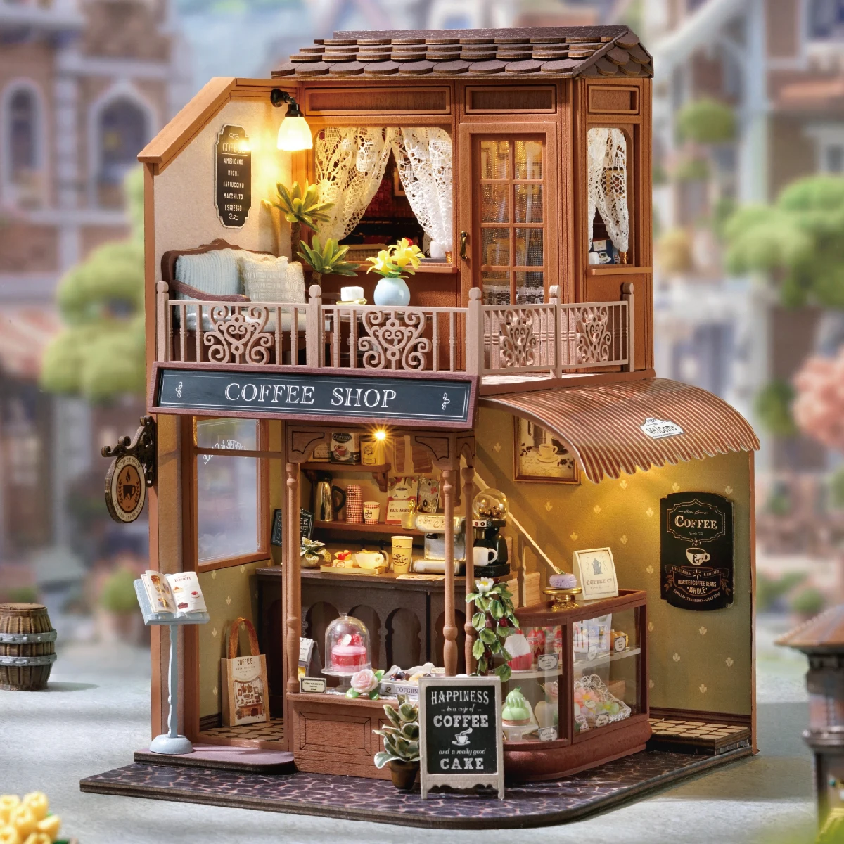 DIY Wooden Coffee Shop Casa Doll Houses Miniature Model Kits Garden Music Dollhouse with Furniture 3D Puzzle for Friends Gifts