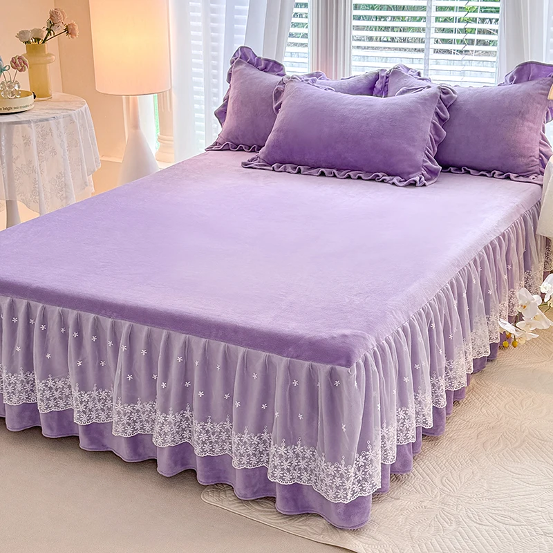 Bonenjoy Warm Bed Cover Ruffles Bed Linen Skin-friendly Bed Skirt Winter Bedding Home Bedspread falda de cama (No Pillowcase)