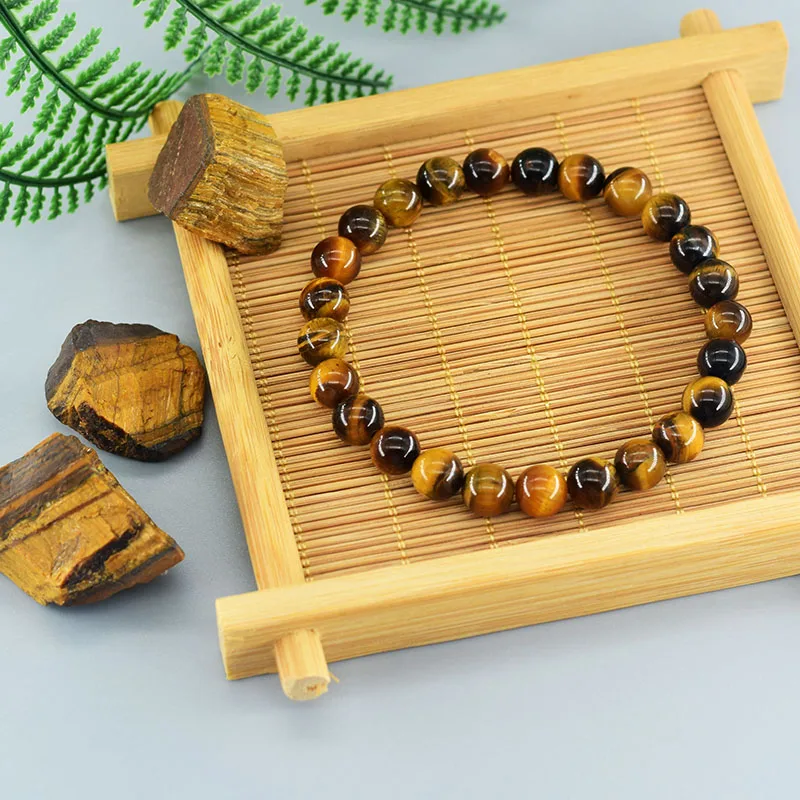 5A Natural Tiger Eye Bracelet Men and Women Charm Natural Stone Jewelry Healing Buddha Elastic Rope Couple Crystal Bead Bracelet