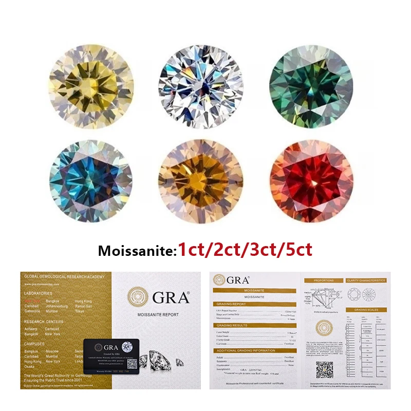 

Colorful Moissanite 5 Carat Bare Stone Round High-quality D-color VVS1 Clarity With GRA Certificate And Waist Number Black Card