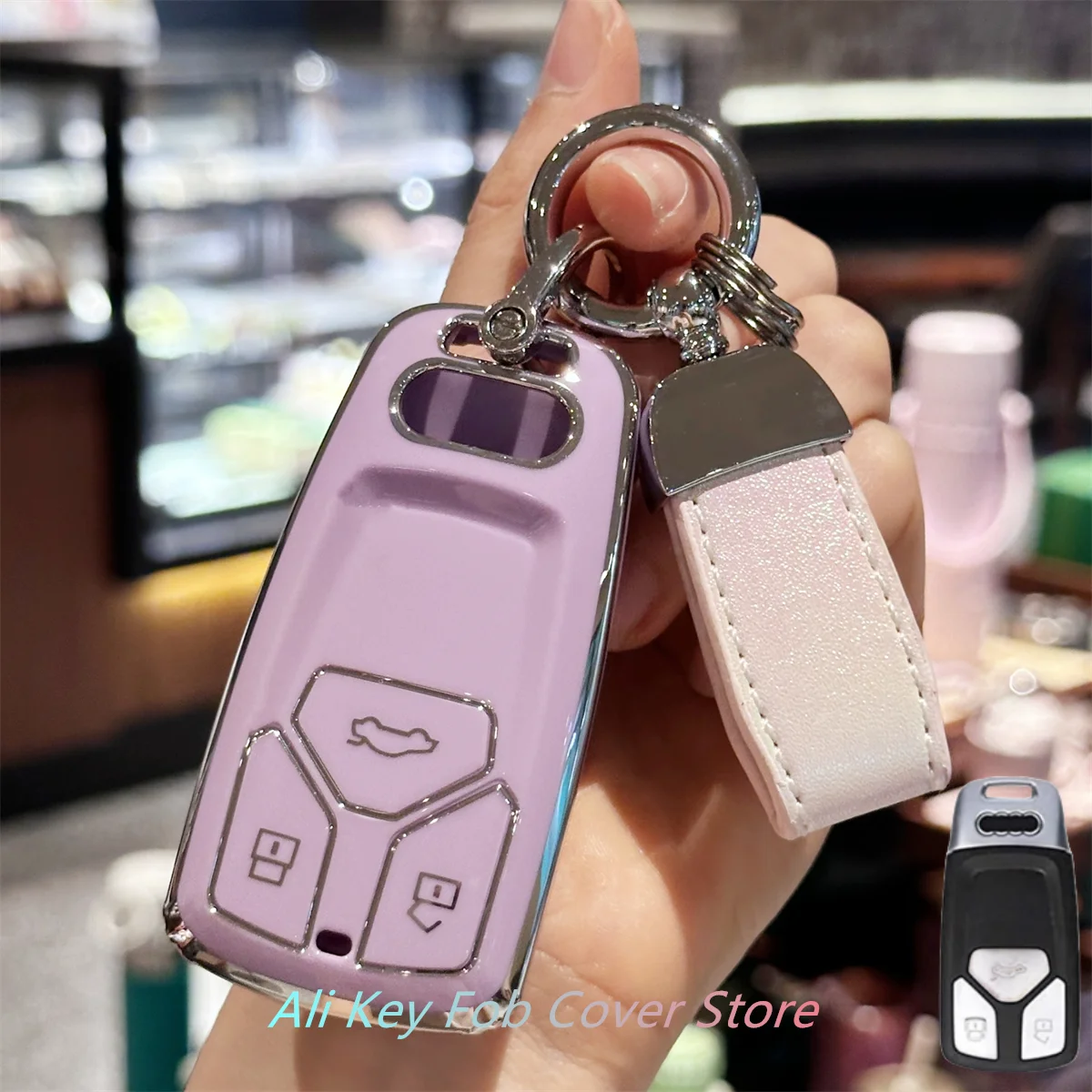 Key Fob Cover Car Keychain Lanyard For Audi Q5 S4 S5 SQ5 RS5 A4 A5 Q7 TT TTS Keys Shells Case Full Covers Protector