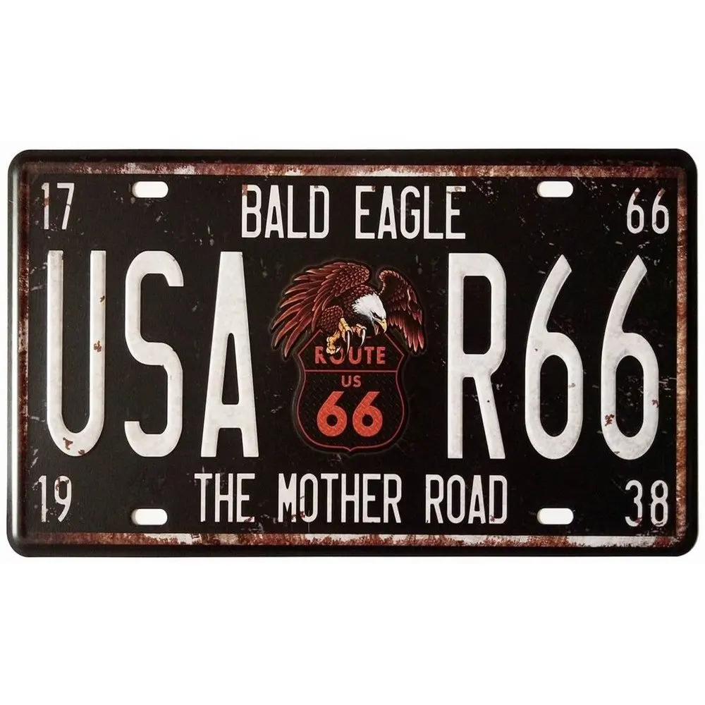 Weißeadler USA-R66 The Mother Road - Placa de matrícula vintage para coche, etiqueta grabada, tamaño 15,2 x 30,5 cm