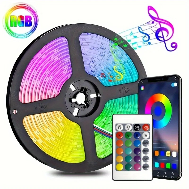 LED Strip Lights RGB APP Control Color Changing Lights with 24 Keys Remote Mode for Room Decoration Bluetooth TV SMD5050 RGB