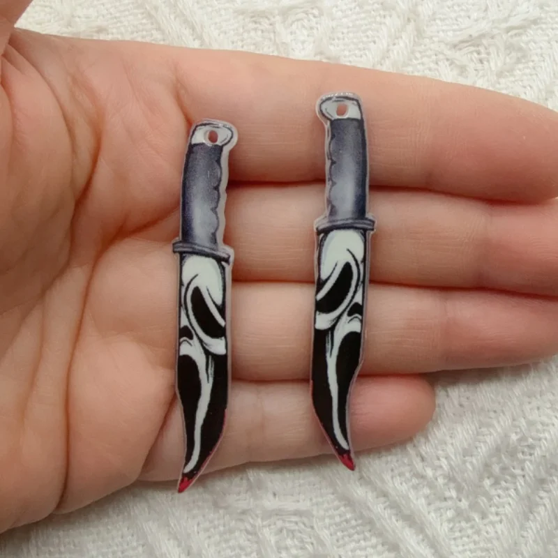 10pcs acrylic skull knife pendant, DIY jewelry making earrings, keychain accessories