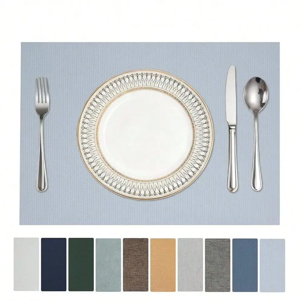 Placemats Set Of 12 17 X 12 Inch Gray Faux Leather NonSlip Reversible Place Mats 1OO Waterproof Heat Resistant Wipeable Dining