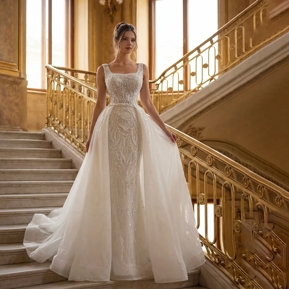 

Formal Wedding Dresses for Elegant Women Luxury Sleeveless Chapel Train Detachable Train Gowns Formal Occasion Lace Dress 2026