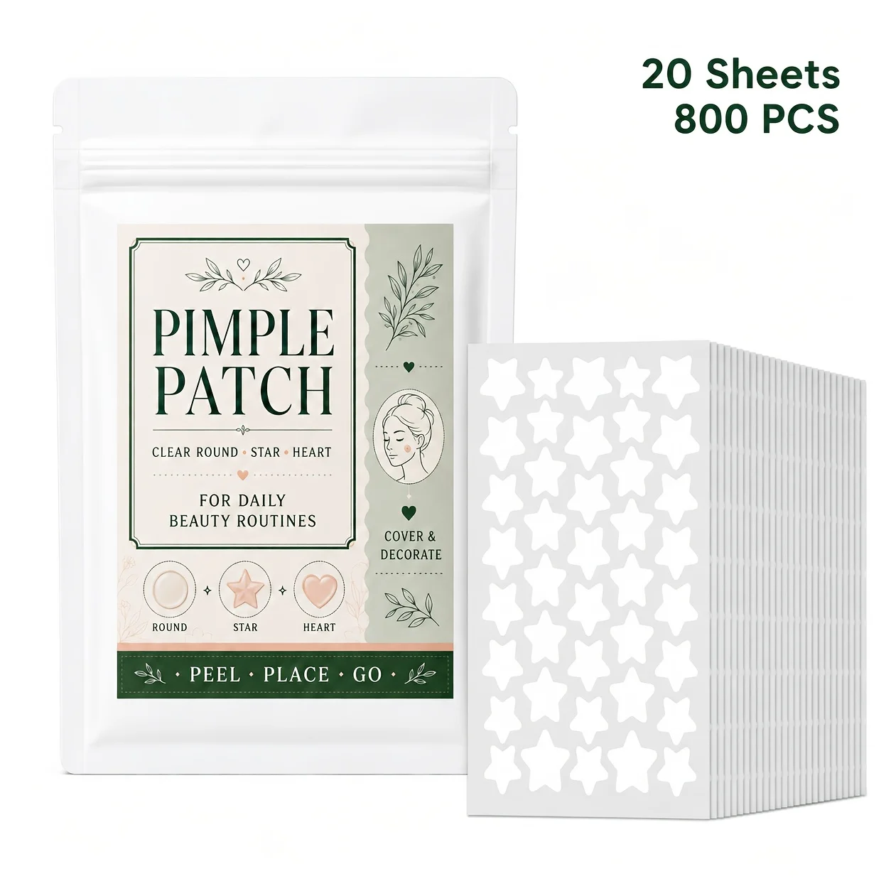 800PCS Transparent White Star Hydrocolloid Pimple Patches, Cute Face Stickers, Blemish Cover Patches, Home Care Set
