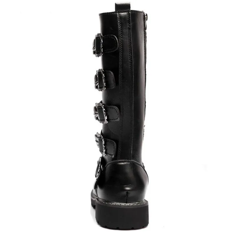 New Men's Punk Gothic Biker Boots Tall Harness Buckle Side Zipper Riding Boots for Cosplay Costume Performance Comfortable Black - view 6