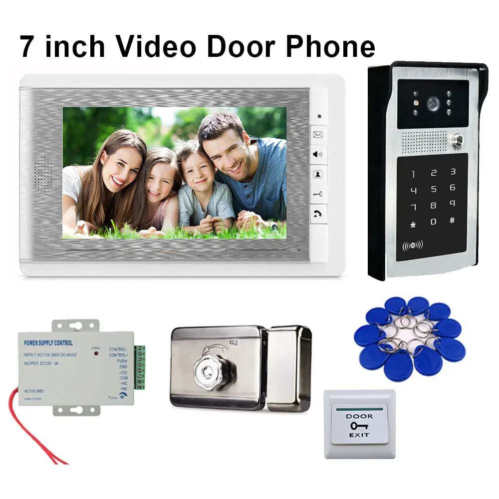 

WIRED Video Intercom System 7 Inches Video Doorbell Door System Kits Support Unlock Monitoring for Villa Home Office Apartment