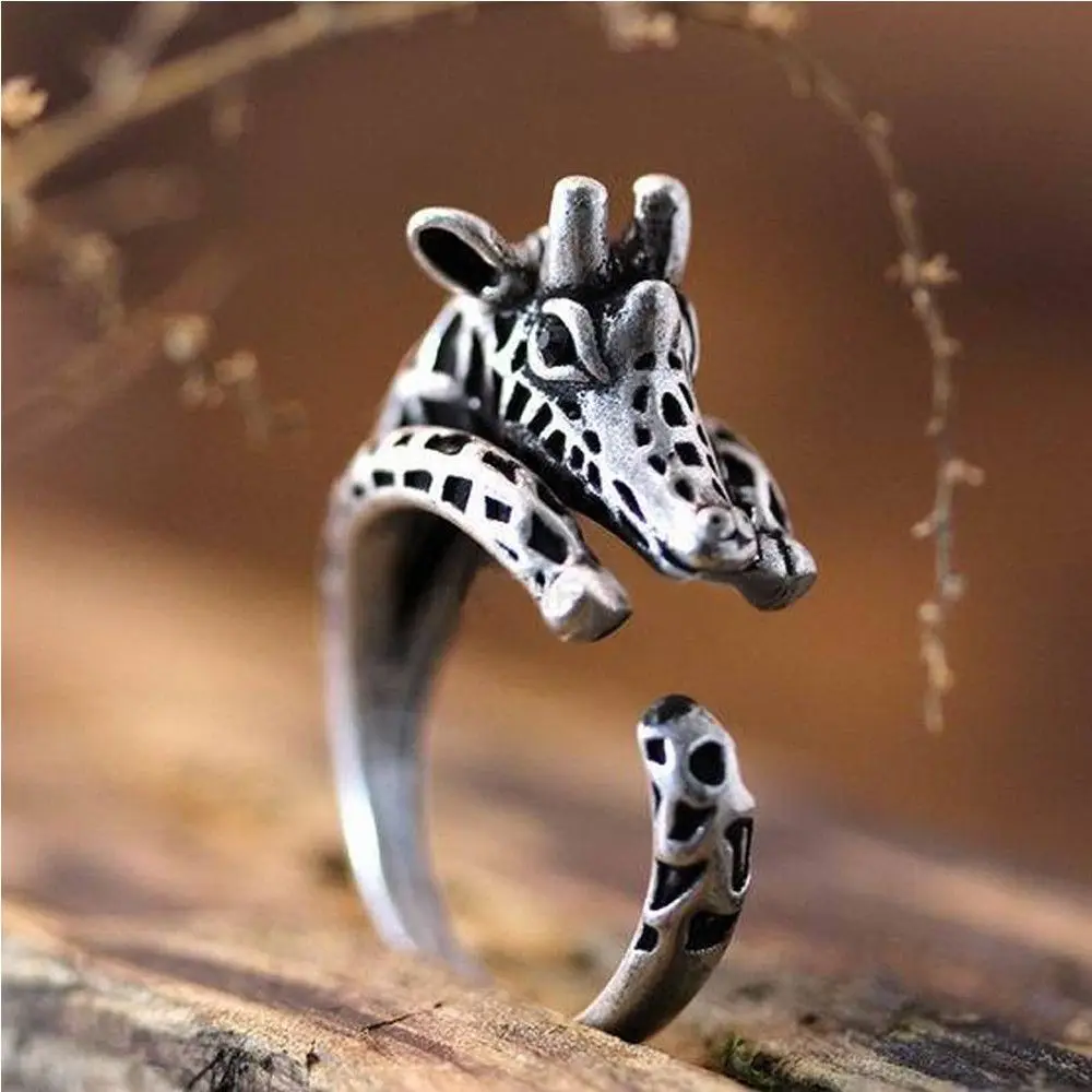 Gifts Lovely Anti-Silver Cuff Wrap Adjustable Giraffe Retro Jewelry Open Finger Ring Animal Ring