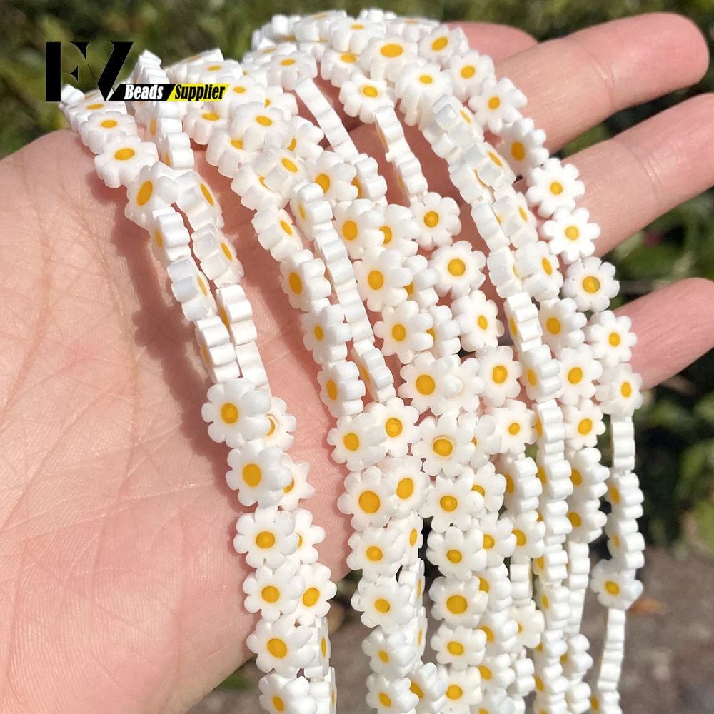 4/6/8mm Glazed Daisy Flower Beads Loose Spacer  Beads For Jewelry Making Needlework Diy Bracelet Necklace Charms 5*10mm