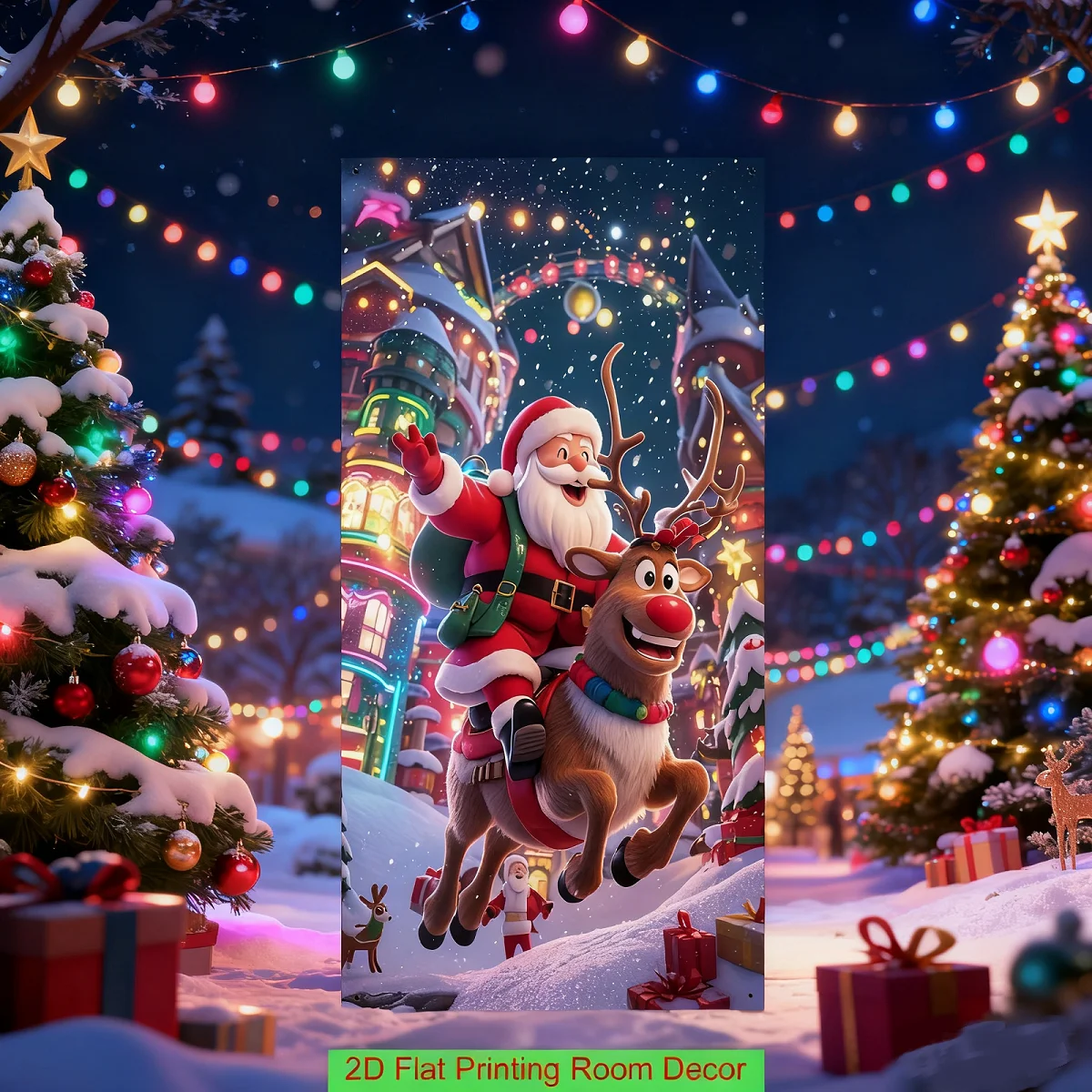 Snow Scenery Banner High-Resolution Christmas Reindeer Banner Flashing Light Banner Smooth For Indoor Decoration Holiday Events