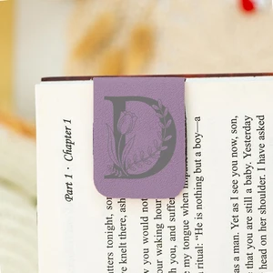 1pc cool Bookmark with Flower letters,Leather Flower letters Bookmark, useful Magnetic Bookmark