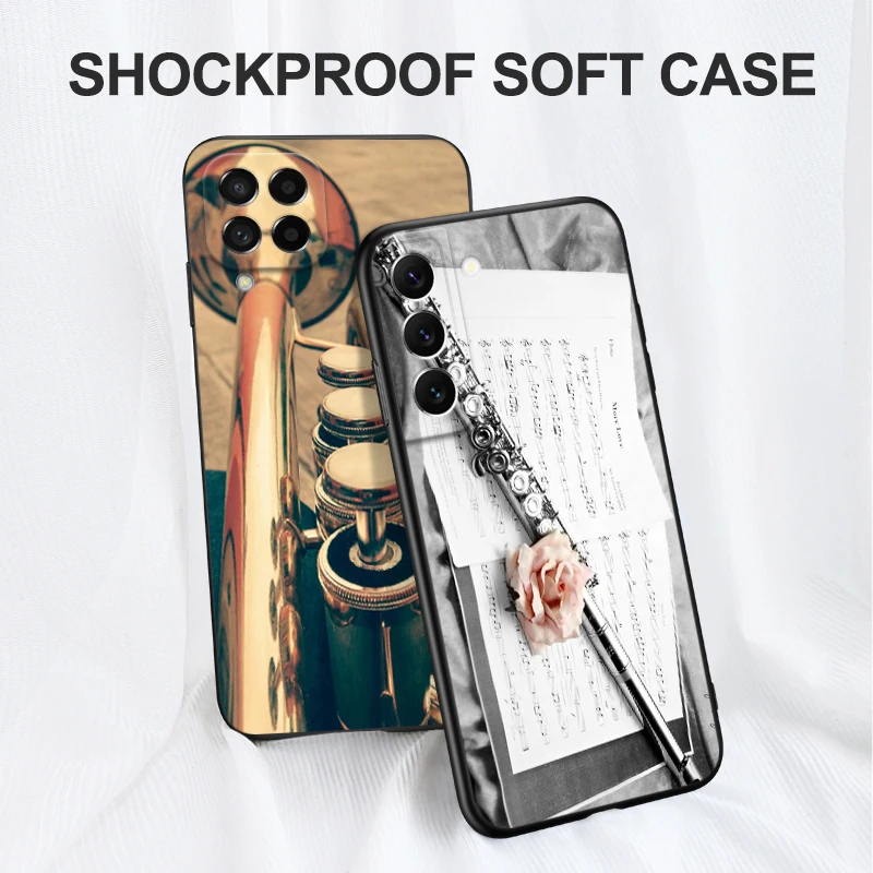 Black tpu Case For Samsung galaxy S23 S22 S20 S21 FE PLUS ultra+S10 E lite cover Piccolo Trumpet Brass Instruments