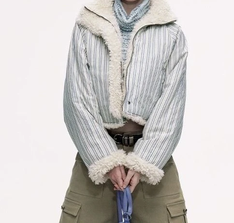 سترة قطن من جلد الخراف على الوجهين بتصميم عتيق سترة قصيرة للنساء في خريف وشتاء 2025 بلوزة غير رسمية فضفاضة جديدة #4