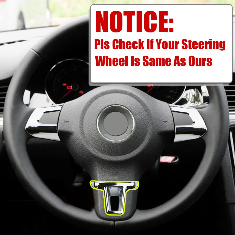 1Pc Car Interior Steering Wheel Chrome Cover Insert Trim for VW 2009-2013 Golf 6 Mk6 Bora 2011-2014 Polo Jetta Eos Touran Caddy