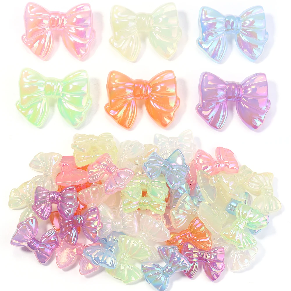 10 stücke Bowknot Acryl Perlen 37x29mm Süße Gelee Farbe Bögen Lose Perlen Für Schmuck Machen DIY Halskette headwear Telefon Schlüssel Kette