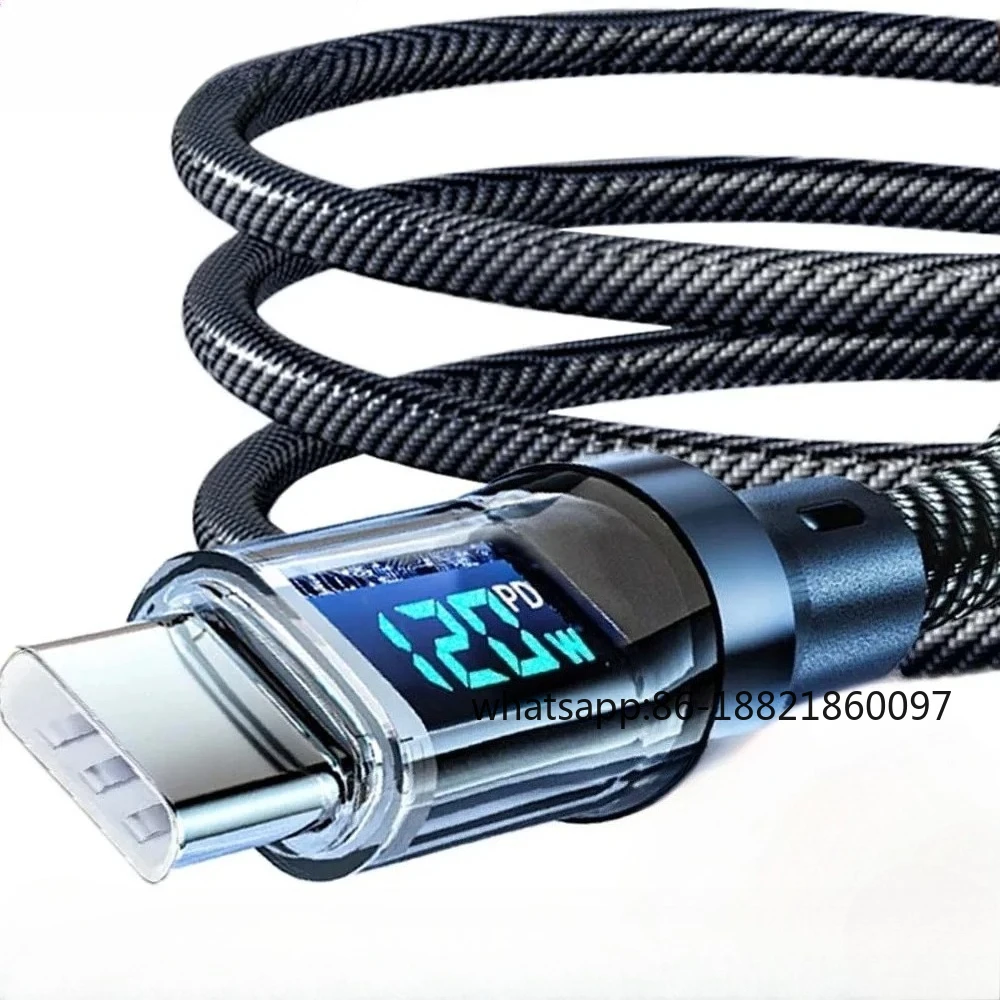 

NNBILI 120 Вт проводной телефонный кабель C-to-C для сверхбыстрой зарядки со светодиодным экраном, кабель для передачи данных USB-C-типа