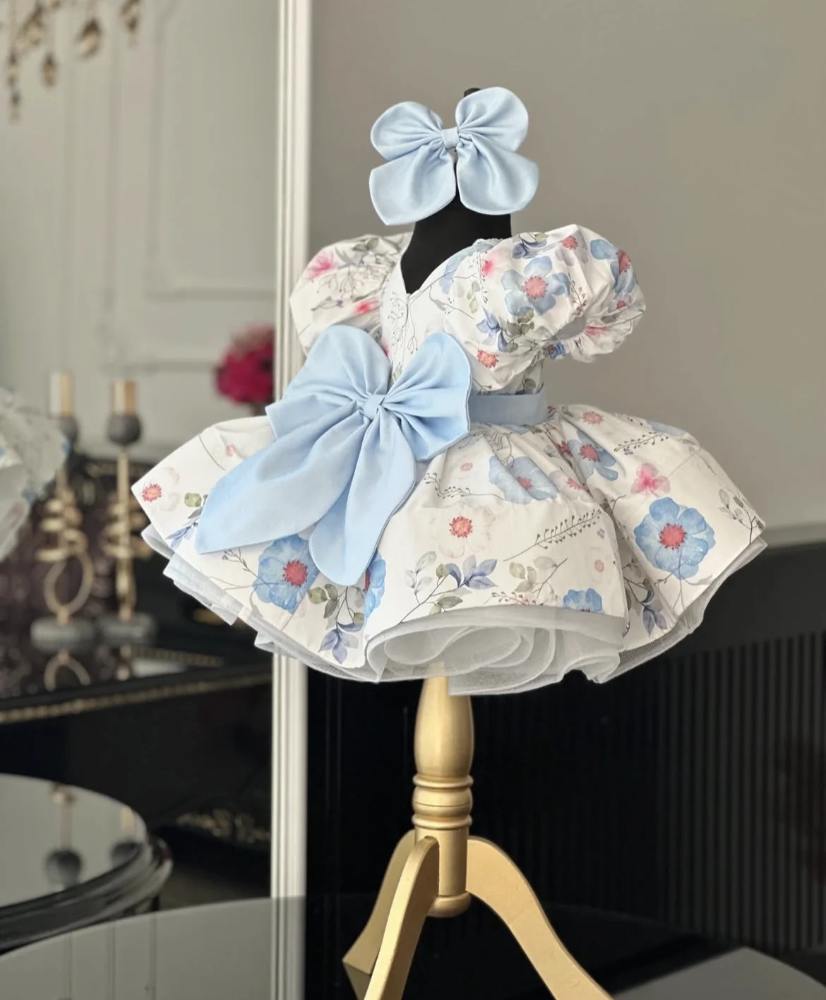 0-12Y Baby Girl Summer Flower Printed Turkish Vintage Lolita Princess Ball Gown Dress for Birthday Holiday Eid Photography B359