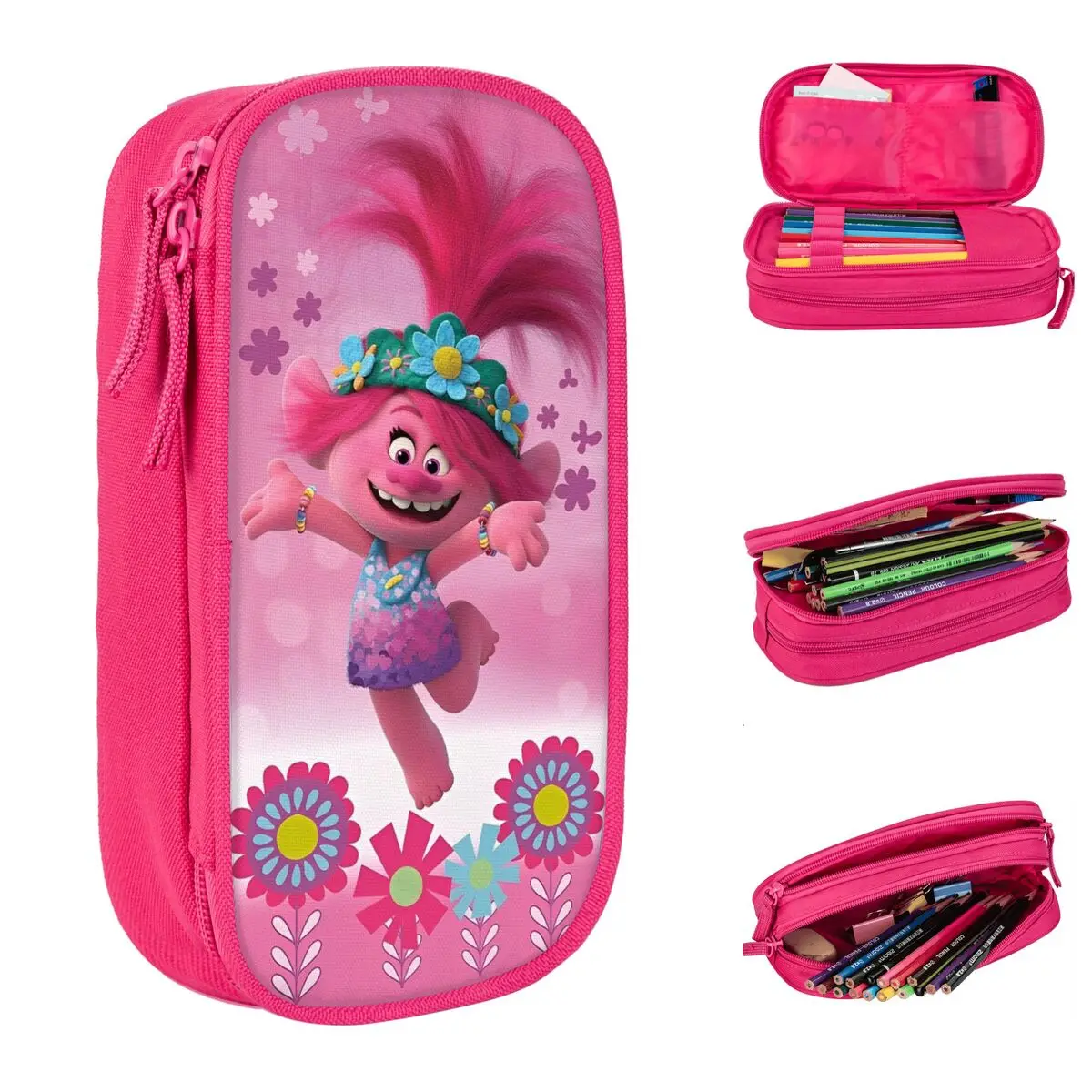 Trousse à Crayons de Dessin Animé Trolls, Grand Sac de Rangement, Boîte à Stylos pour Bol et Garçons, Papeterie Cosmétique Sвpour Étudiants