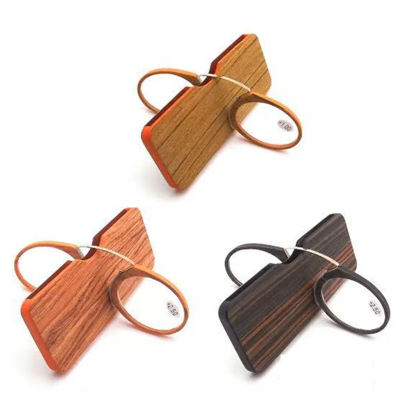 Wood Grain Clip-On Reading Glasses Mini Nose Pince-Nez Readers Portable Rimless Eyeglasses for Men Women