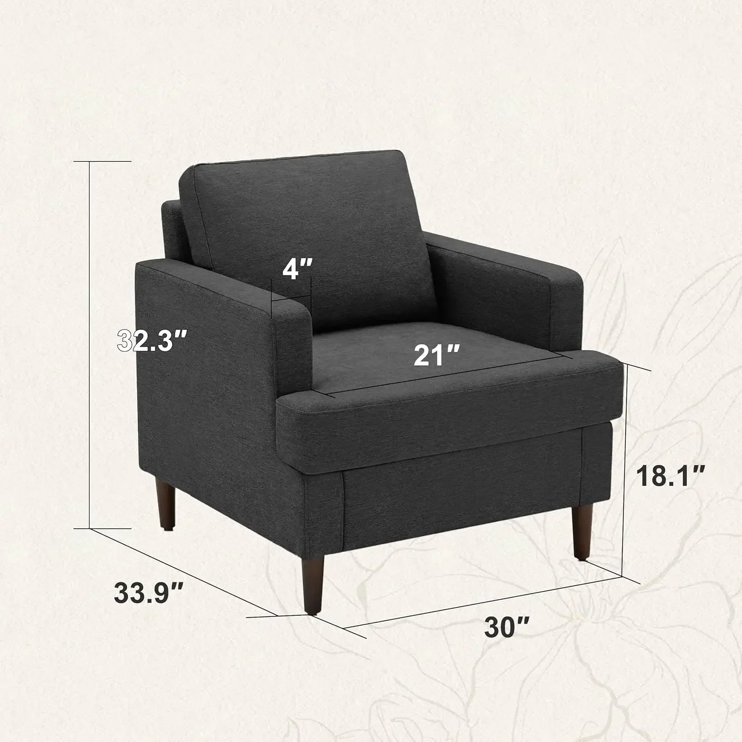 

Modern Linen Fabric Armchair for Living Room,Comfy Upholstered Reading Accent Chairs for Bedroom