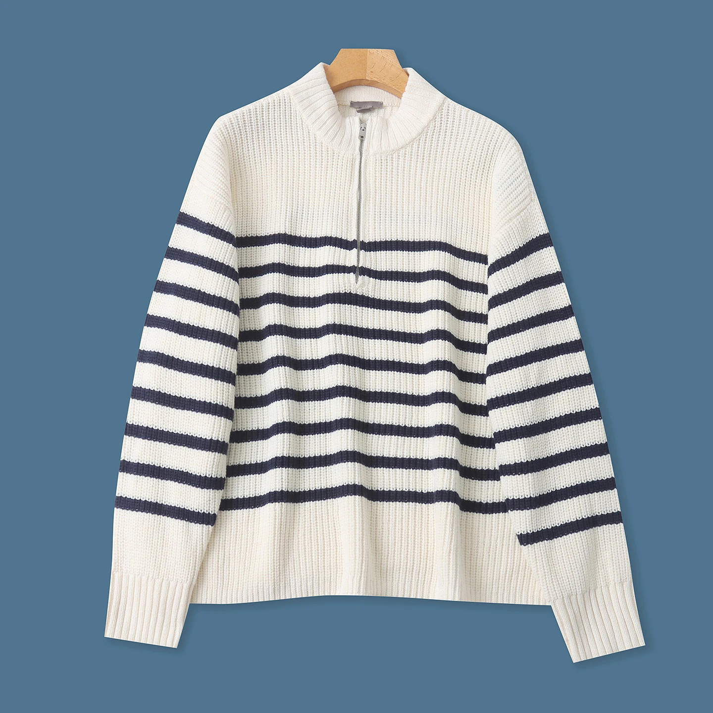 

Casual Sle Oversized Knitwear f Zipper Stand Collar Striped Patchwork Faionable All-Match Autumn Winter Women's Sweater