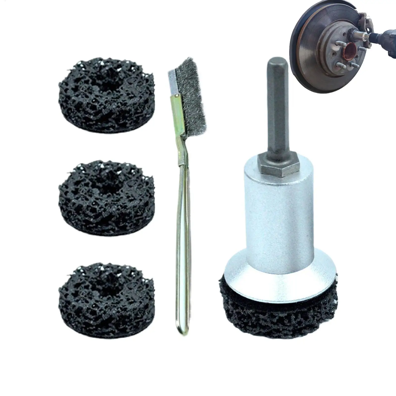 

Очиститель ступицы Набор для повторной обработки ступицы Инструмент для быстрого удаления ржавчины Реставрационный инструмент Подходит для электрической дрели Удаляет пыль, масляную грязь от дисков Шпильки с наконечниками