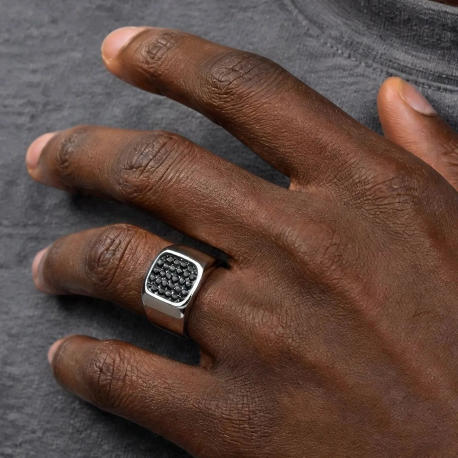 Punk Stainless Steel Signet Ring for Men,Waterproof Black Zircon Square Ring,Hip Hop Trend Jewelry Gift