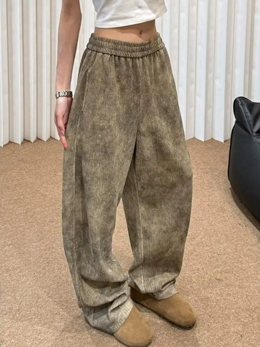 Summer Men's Casual Pants Drapey Wide Leg Cool Feeling Loose Fit Pure Color plus Size 250 Pounds New 2026 Style Polyester Fiber