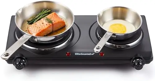 

Elite Gourmet Double Cast Iron Electric Hot Plate, 1500W, Black