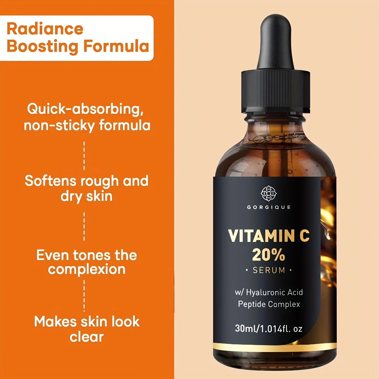 Sérum à la vitamine C pour le visage amélioré avec des peptides d'acide hyaluronique