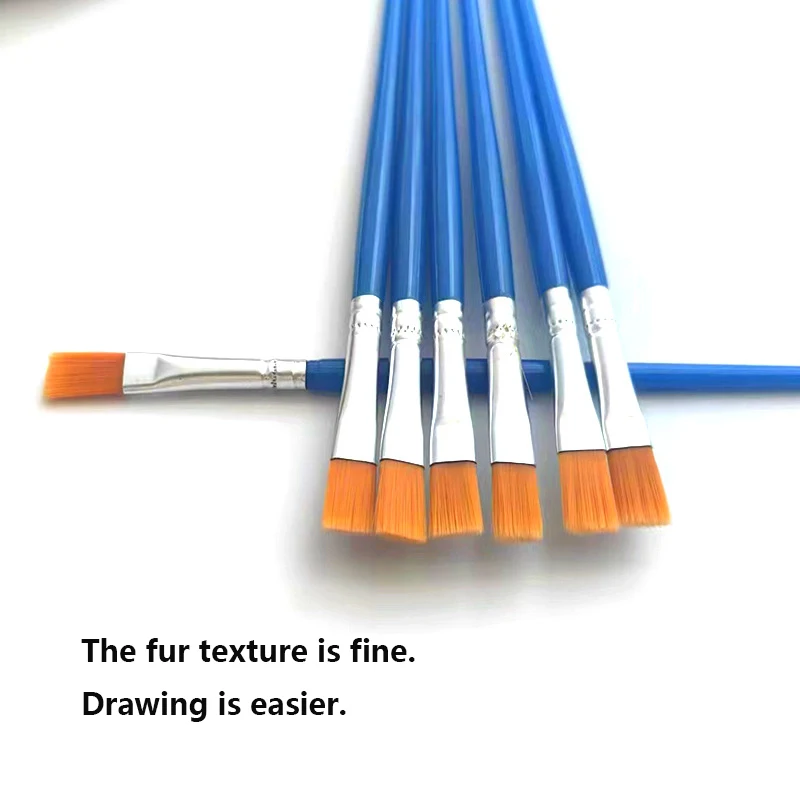 6pcs plastic rod digital oil painting brushes, nylon outlining brushes, flat head brushes, and special brushes for colorin